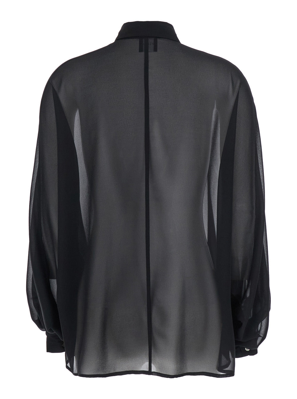 Oversized Blouse with Classic Collar and Semi-Transparent Design in Black Fabric for Women Shirts Blouses