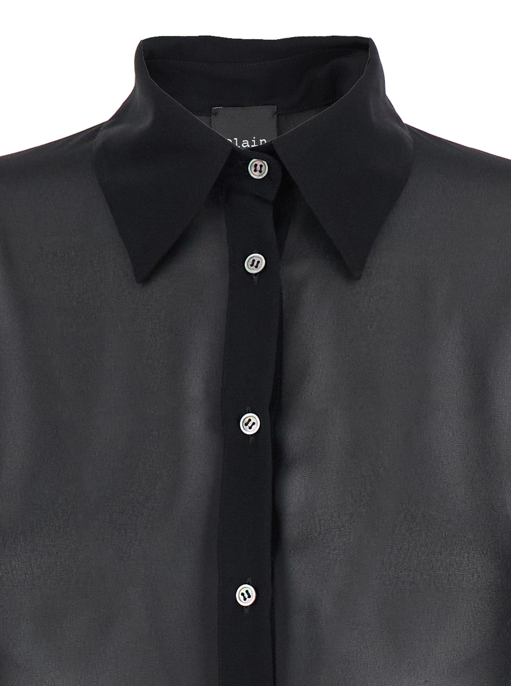 Oversized Blouse with Classic Collar and Semi-Transparent Design in Black Fabric for Women Shirts Blouses