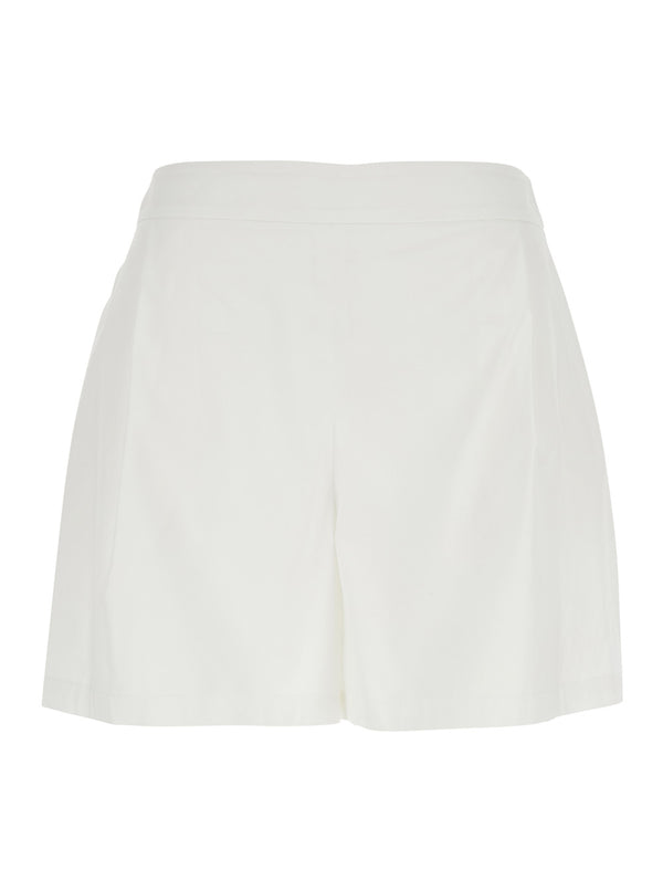Shorts White Cotton-Blend Semi-Elastic Waist