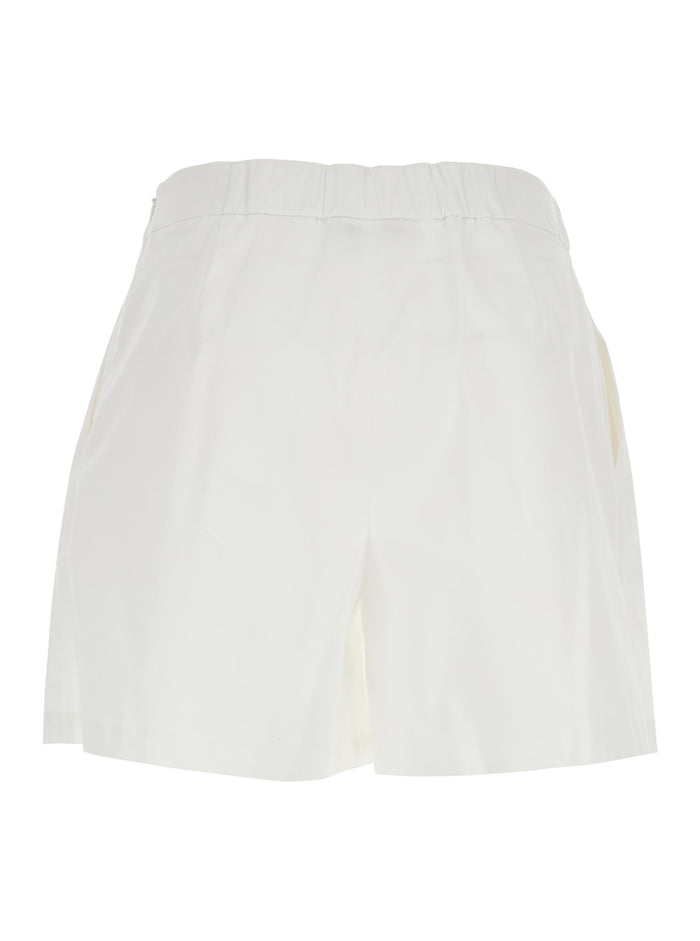 White Womens Shorts with Semi-Elasticated Waist and Side Closure in Cotton Blend Nylon Elastane Bermuda