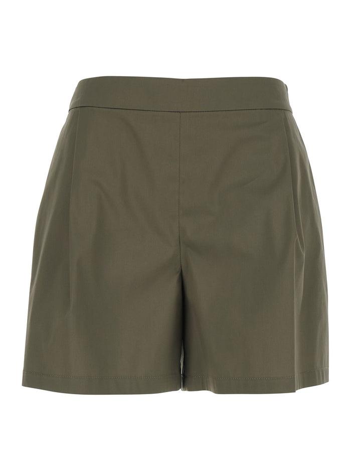 Green Womens Shorts with Semi-Elasticated Waist and Side Closure in Cotton Blend Nylon Elastane Bermuda