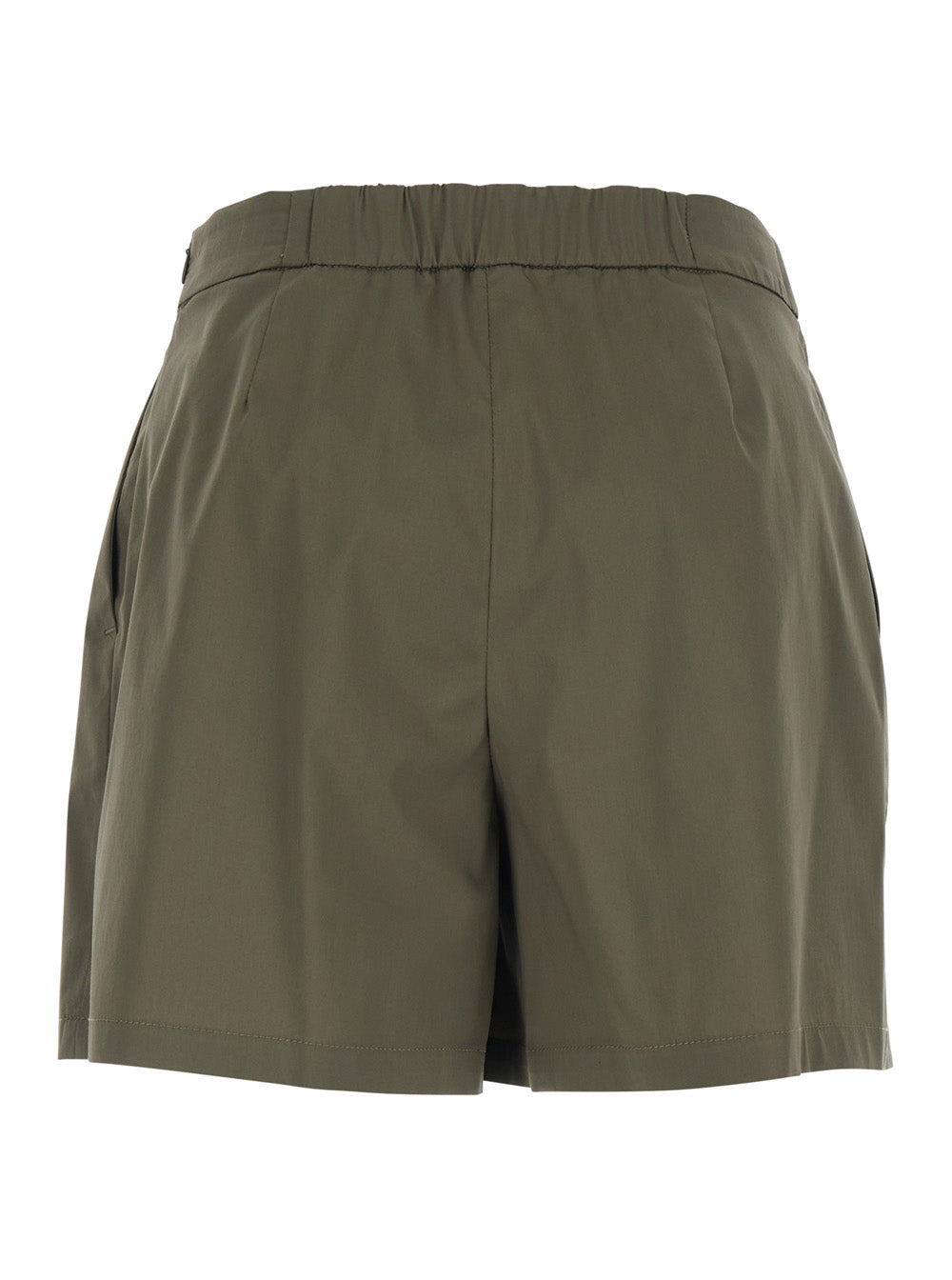 Green Womens Shorts with Semi-Elasticated Waist and Side Closure in Cotton Blend Nylon Elastane Bermuda
