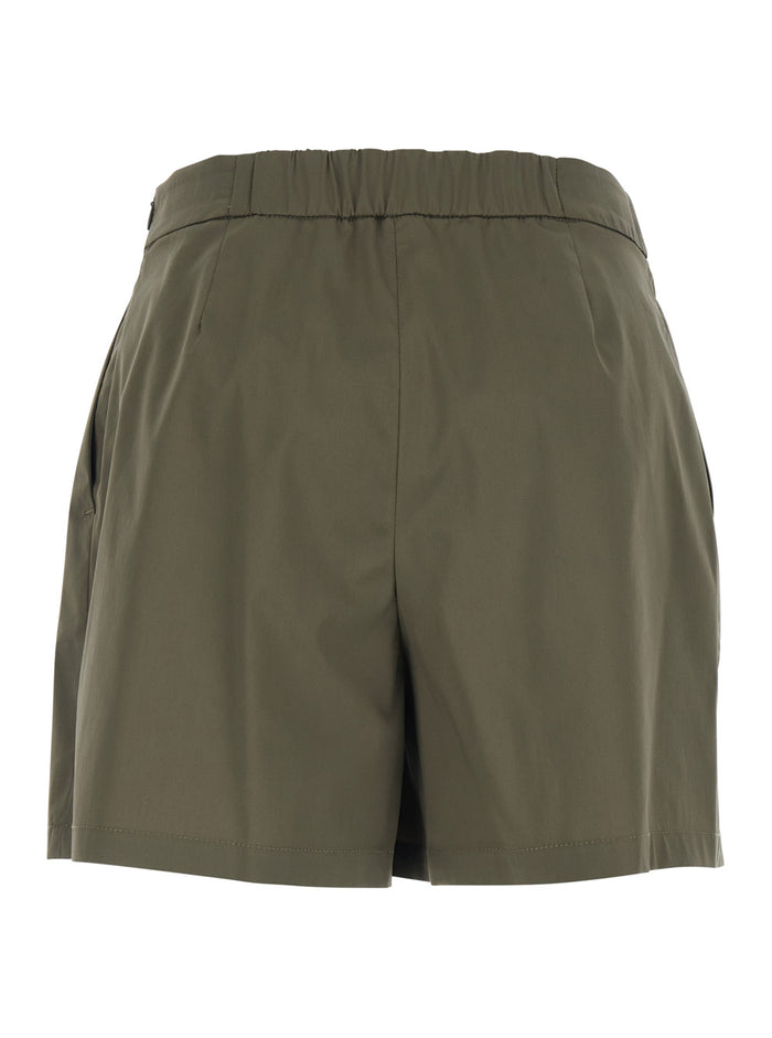 Green Womens Shorts with Semi-Elasticated Waist and Side Closure in Cotton Blend Nylon Elastane Bermuda