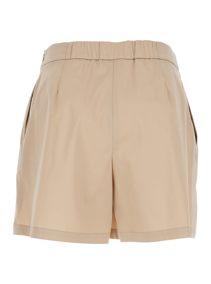 Beige Shorts with Semi-Elasticated Waist and Side Closure in Cotton Blend Women Nylon Elastane Bermuda