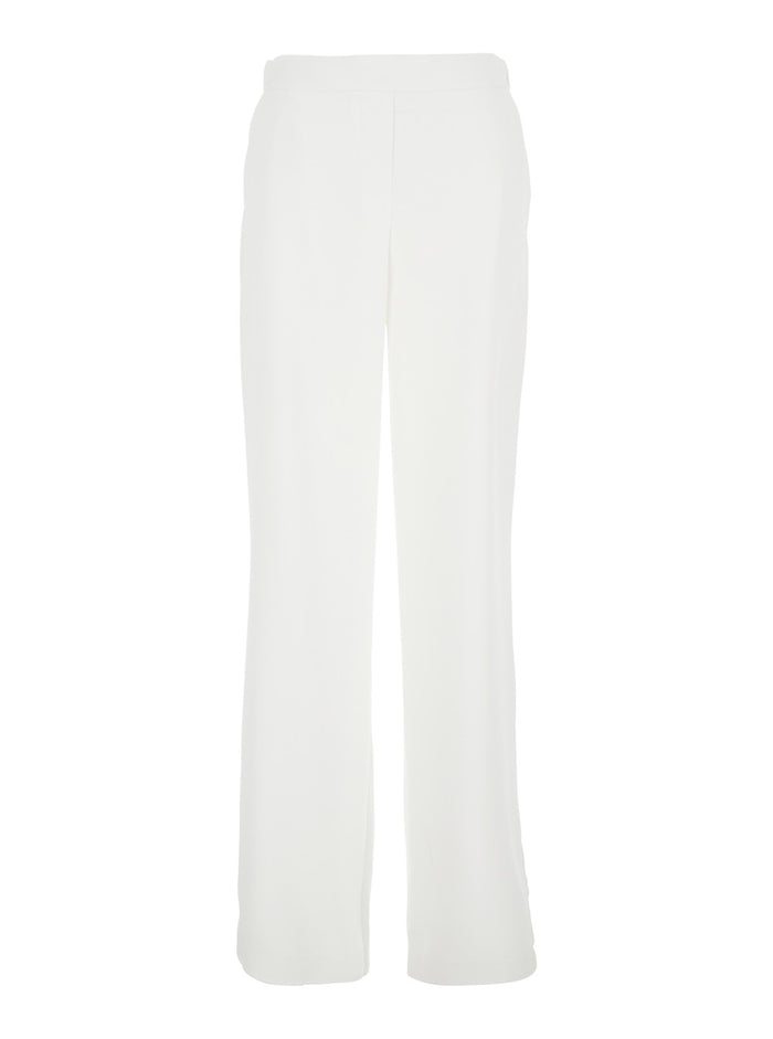 White Pants with Elasticized Waist at the Back and Wide Leg in Tech Fabric Woman Polyester Trousers