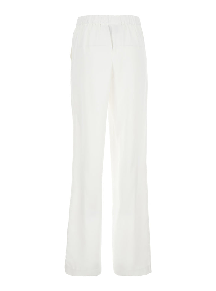 White Pants with Elasticized Waist at the Back and Wide Leg in Tech Fabric Woman Polyester Trousers