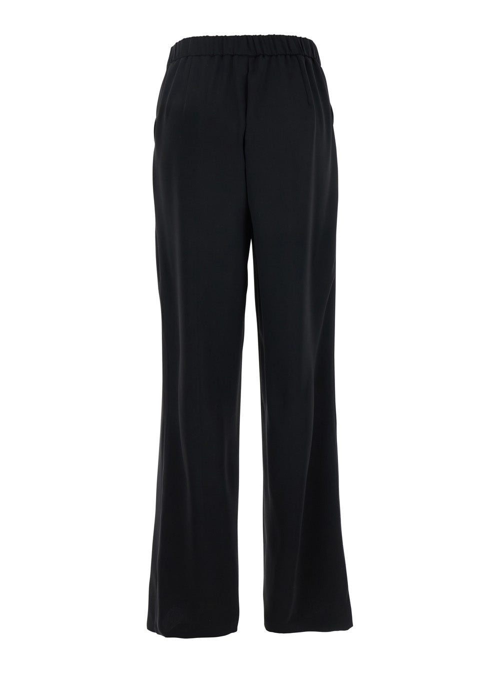 Black Pants with Elasticated Waist at the Back and Wide Leg in Tech Fabric for Women Polyester Trousers