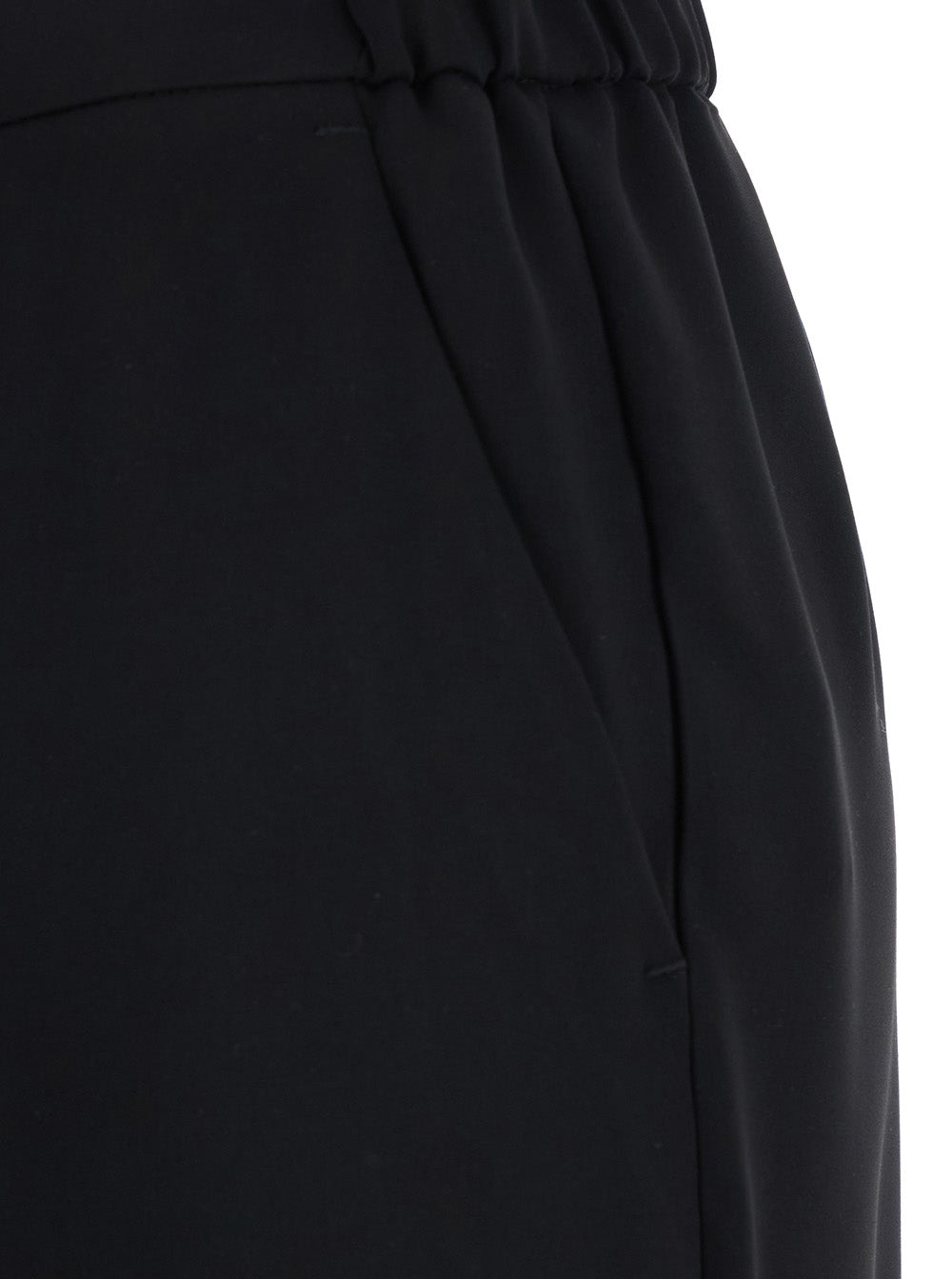 Black Pants with Elasticated Waist at the Back and Wide Leg in Tech Fabric for Women Polyester Trousers