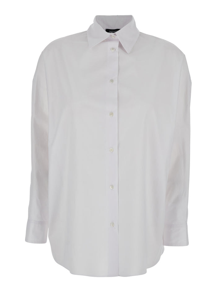 White Shirt with Classic Collar and Long Sleeves in Cotton for Women Blouses