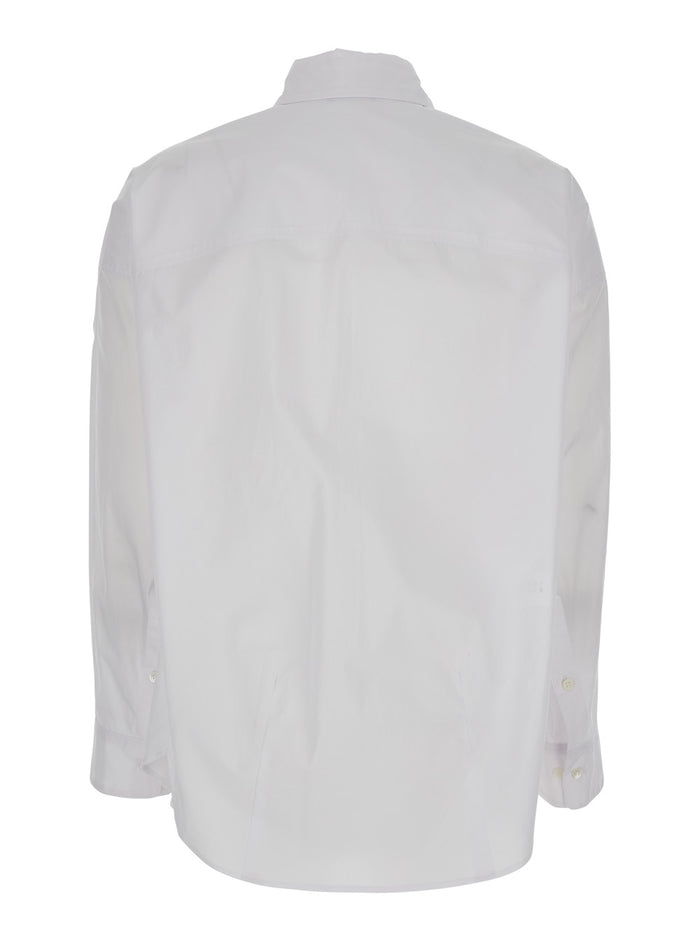 White Shirt with Classic Collar and Long Sleeves in Cotton for Women Blouses