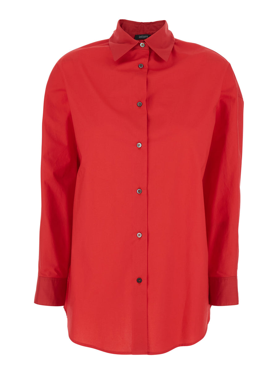 Shirt Popeline Red Cotton Blouses