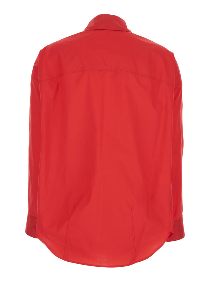 Shirt POPELINE with Classic Collar and Long Sleeves in Red Cotton for Men Blouses