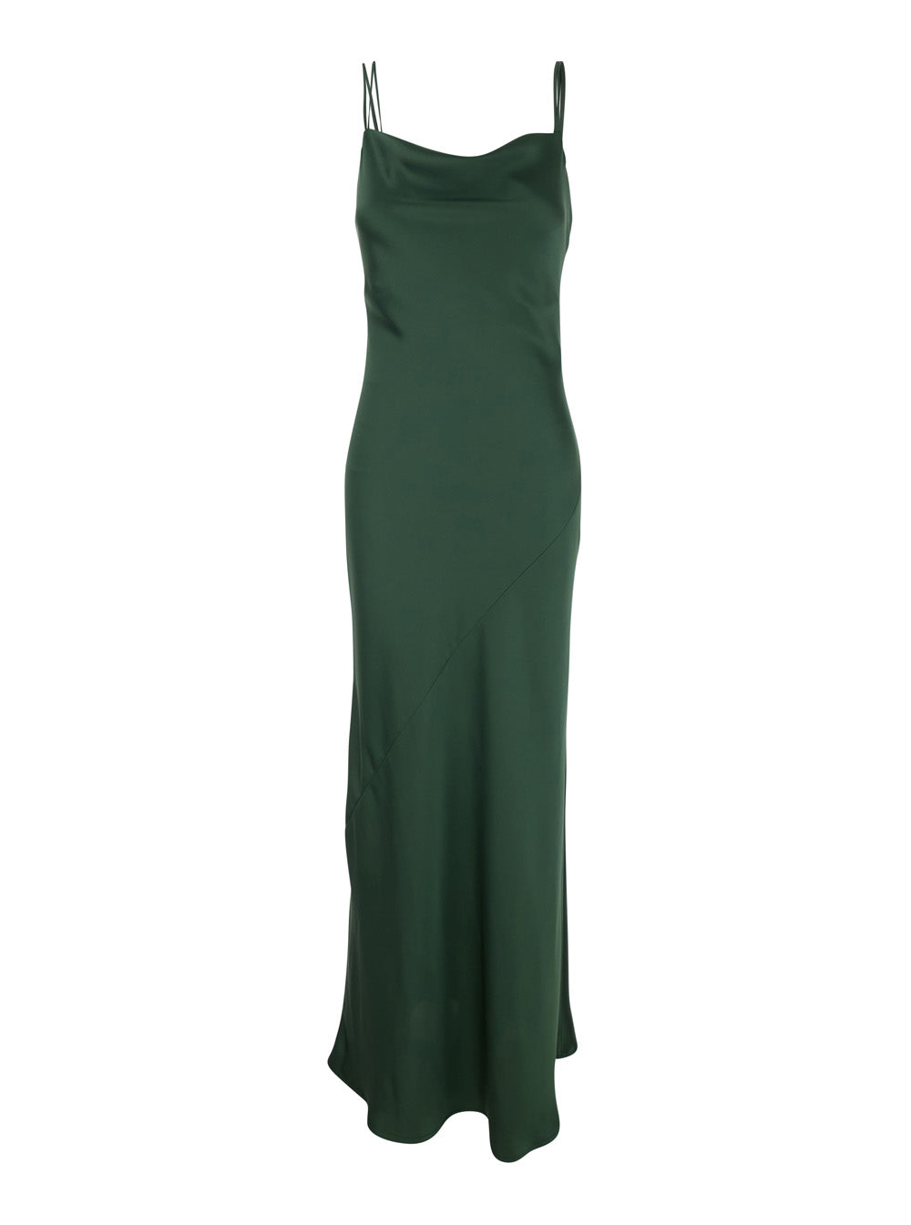 Long Dress with Thin Straps and Pendants on the Back in Green Tech Fabric for Women Polyester