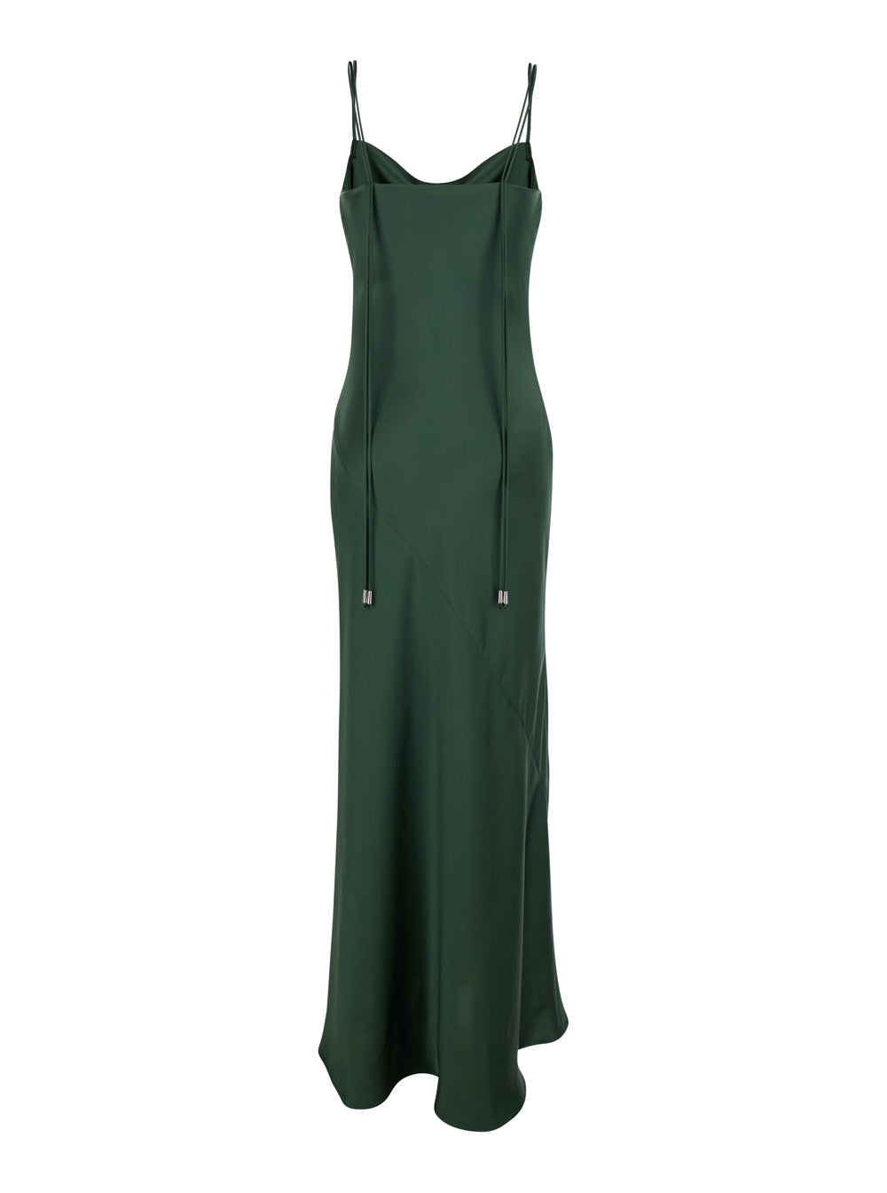 Long Dress with Thin Straps and Pendants on the Back in Green Tech Fabric for Women Polyester