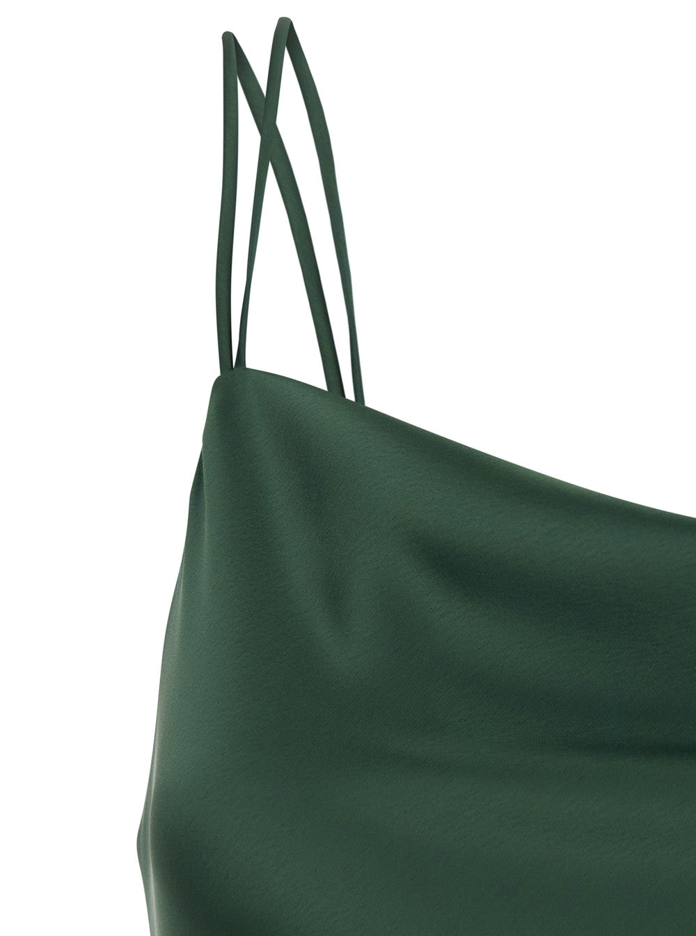 Long Dress with Thin Straps and Pendants on the Back in Green Tech Fabric for Women Polyester