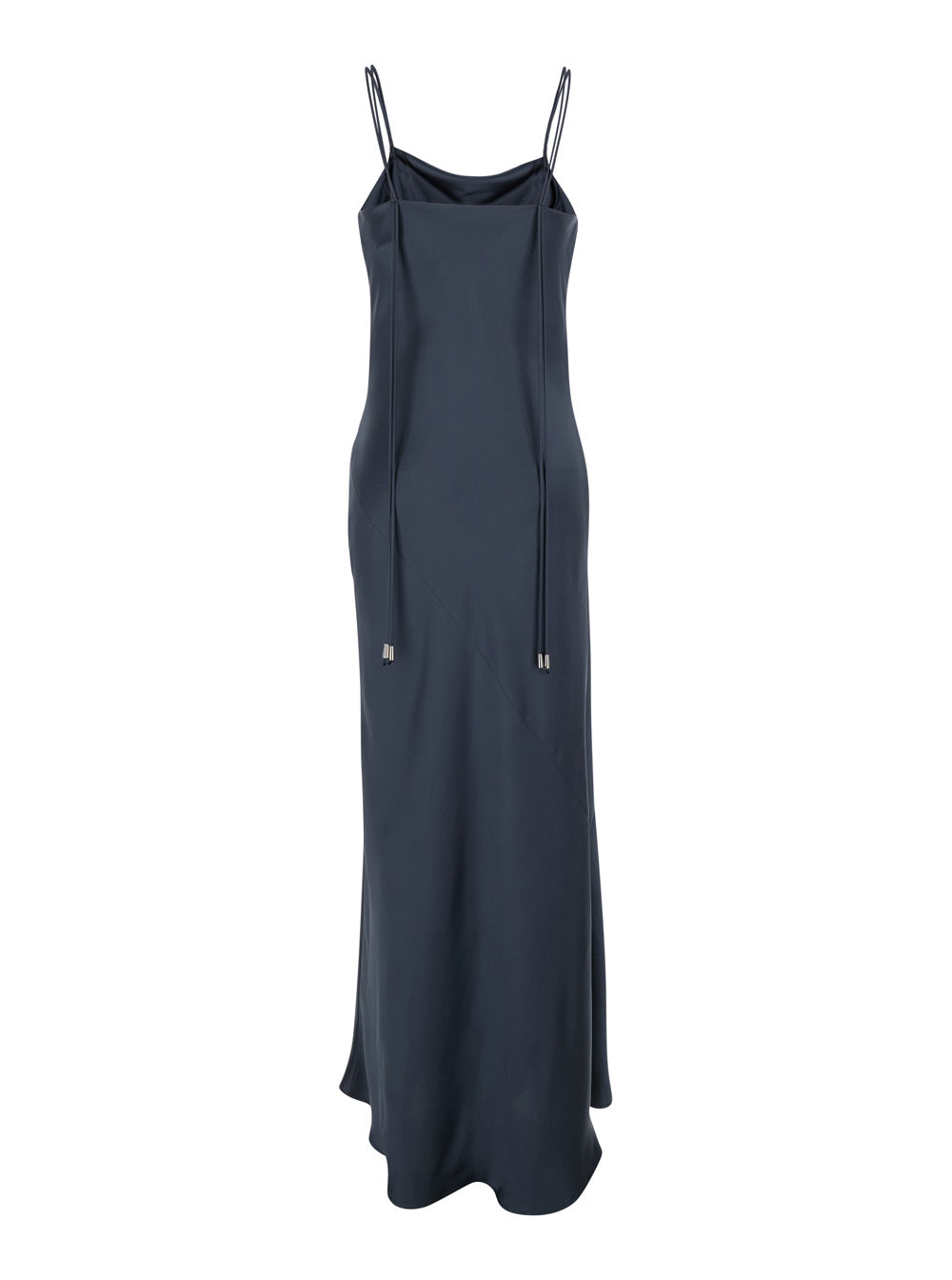 Long Dress with Thin Straps and Back Pendants in Tech Fabric Blue Women Blu Polyester