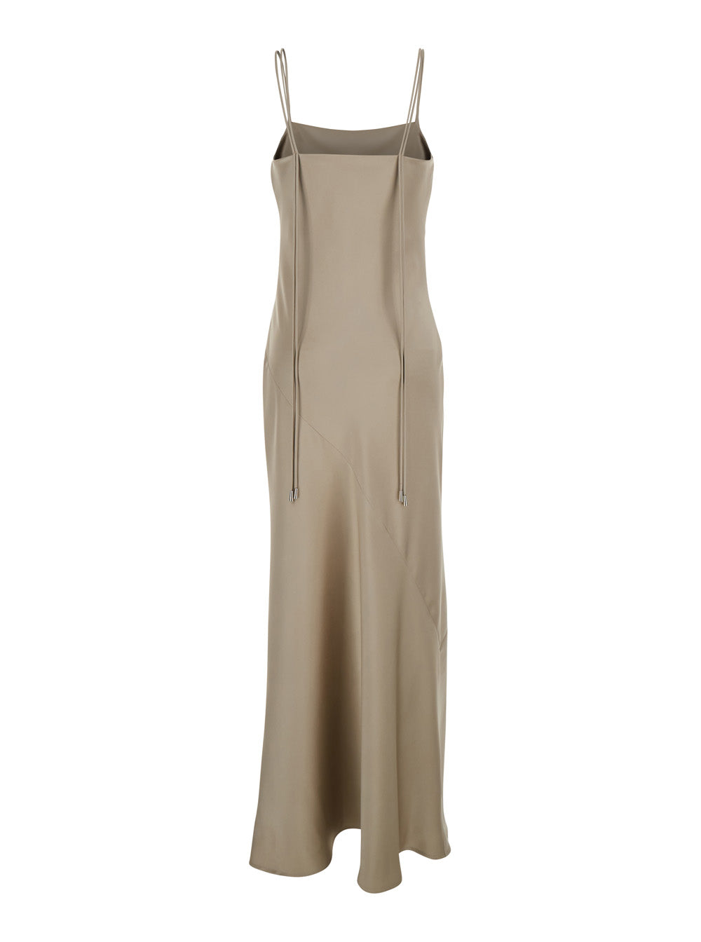Beige Dress long with thin straps and pendants on the back in tech fabric women Polyester