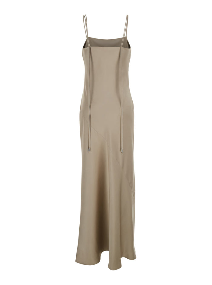 Beige Dress long with thin straps and pendants on the back in tech fabric women Polyester