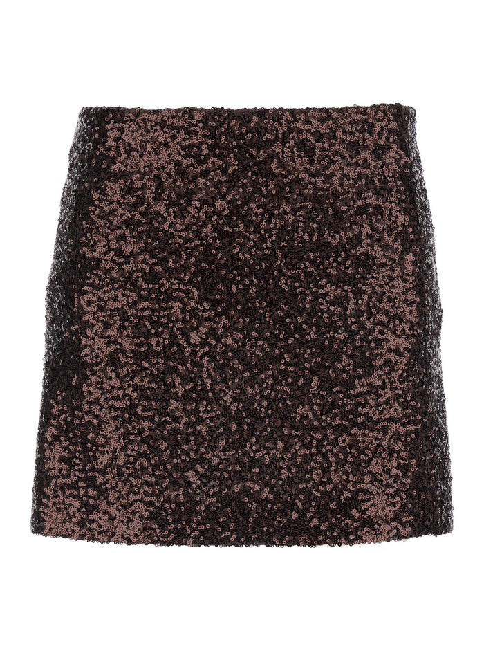 Brown Fabric Skirt With All-Over Sequins For Women