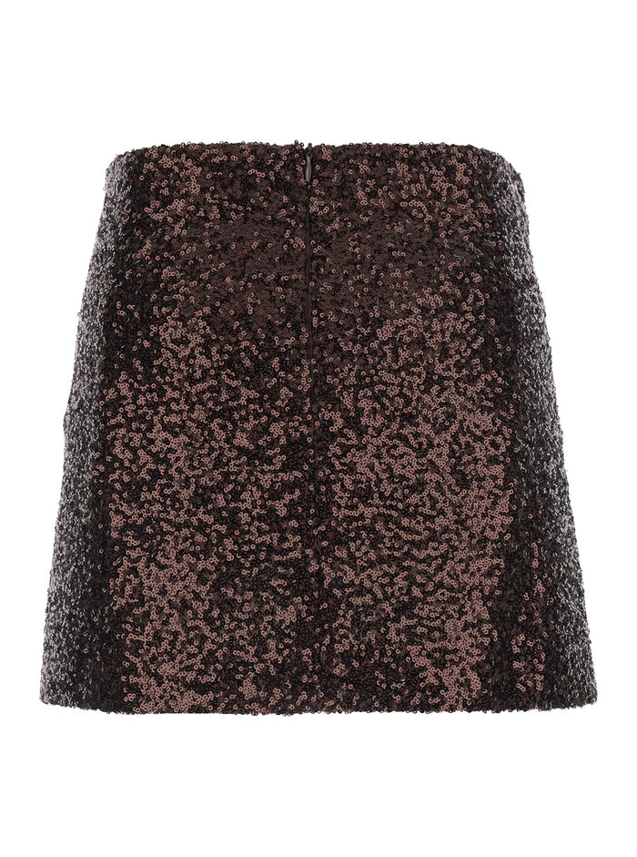 Brown Fabric Skirt With All-Over Sequins For Women