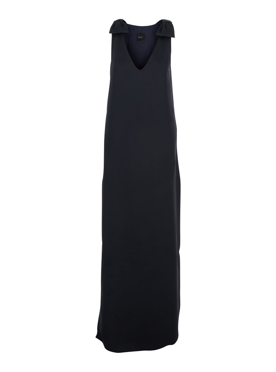 Long Dress V-Neck Blue Polyester