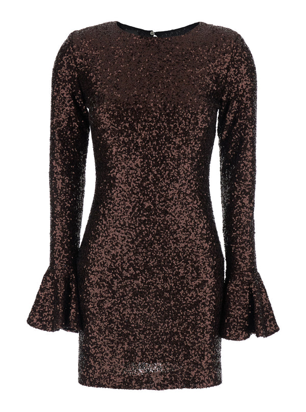 Dress With All-Over Sequins, Brown