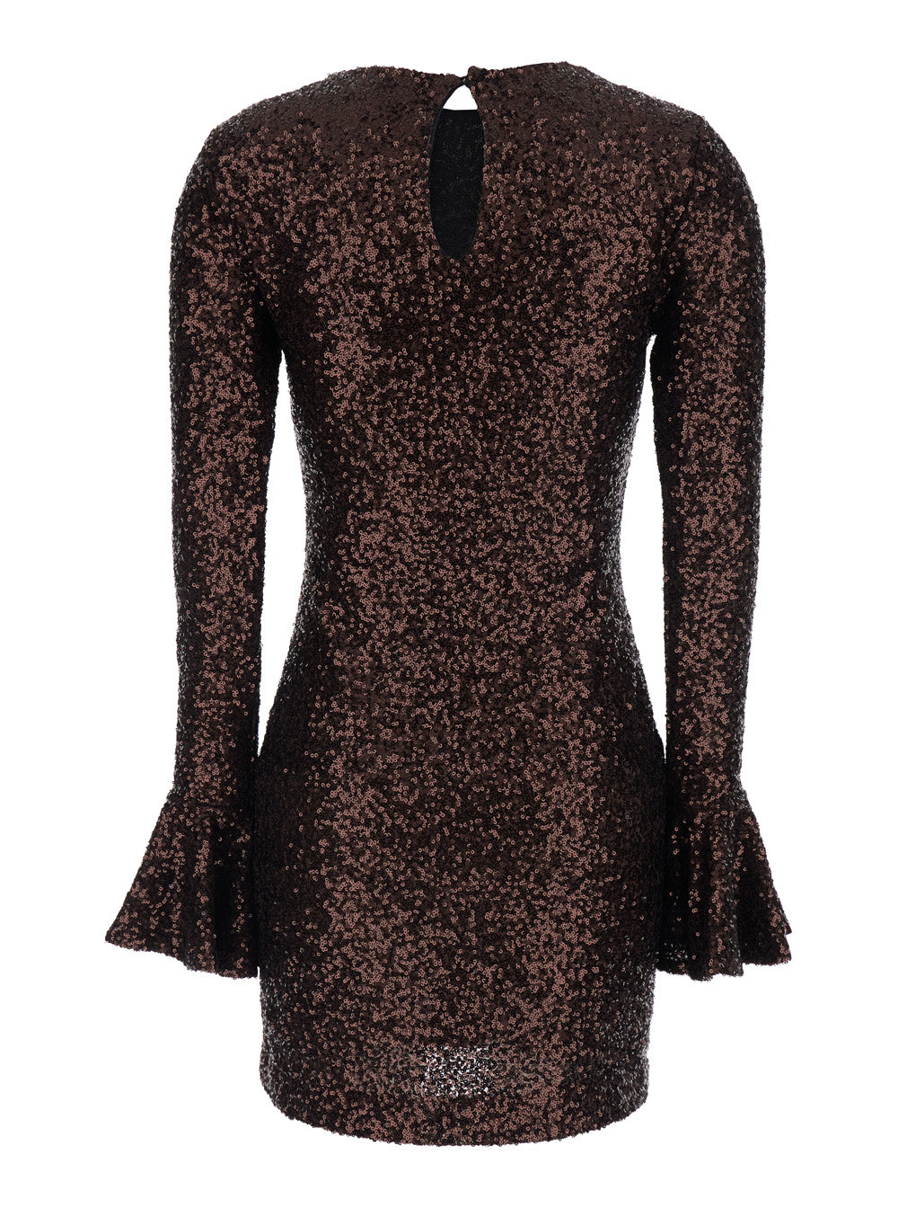 Brown Dress With Round Neck And All-Over Applied Sequins Fabric For Women
