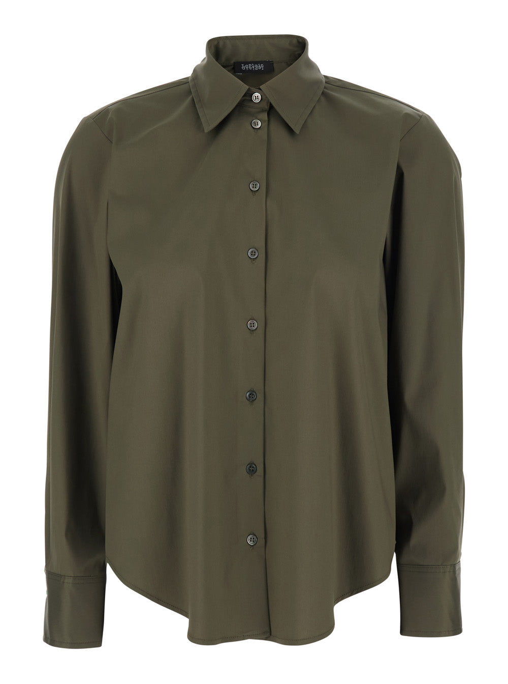 Green Shirt with Classic Collar and Button Cuffs Cotton Nylon Elastane Blouses