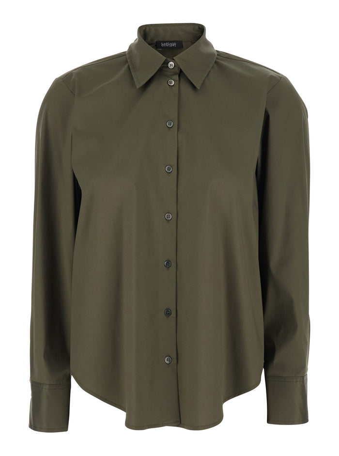 Green Shirt with Classic Collar and Button Cuffs Cotton Nylon Elastane Blouses