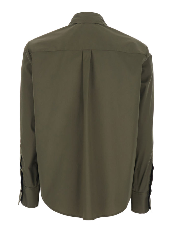 Green Shirt with Classic Collar and Button Cuffs Cotton Nylon Elastane Blouses