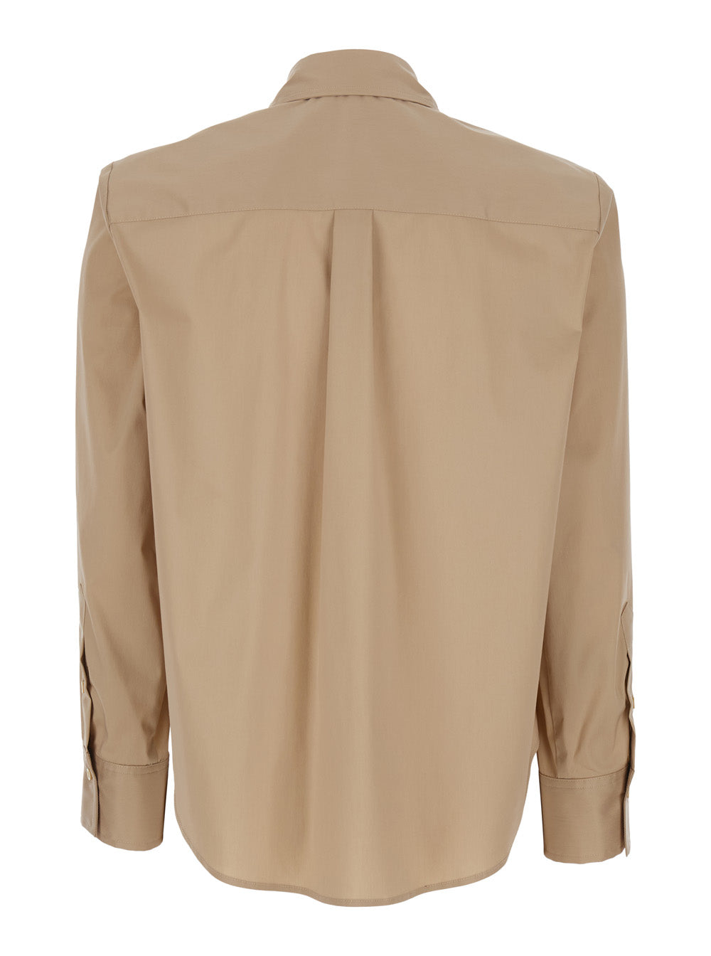 Beige Cotton Shirt with Classic Collar and Button Cuffs for Women Nylon Elastane Blouses