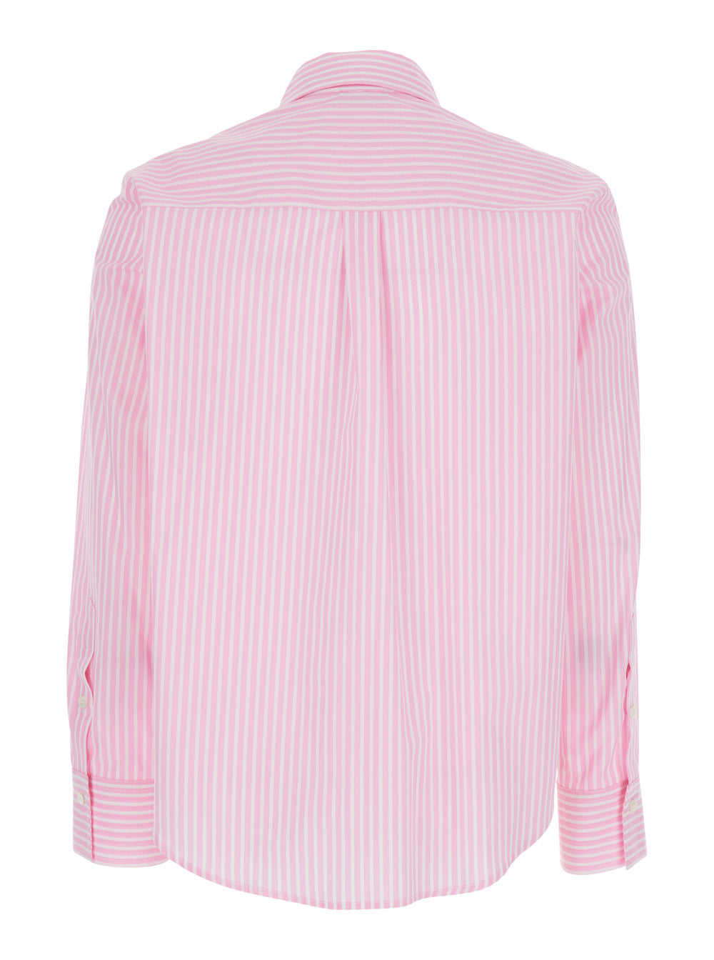 Pink Shirt with Classic Collar and Striped Motif in Cotton Woman Blouses