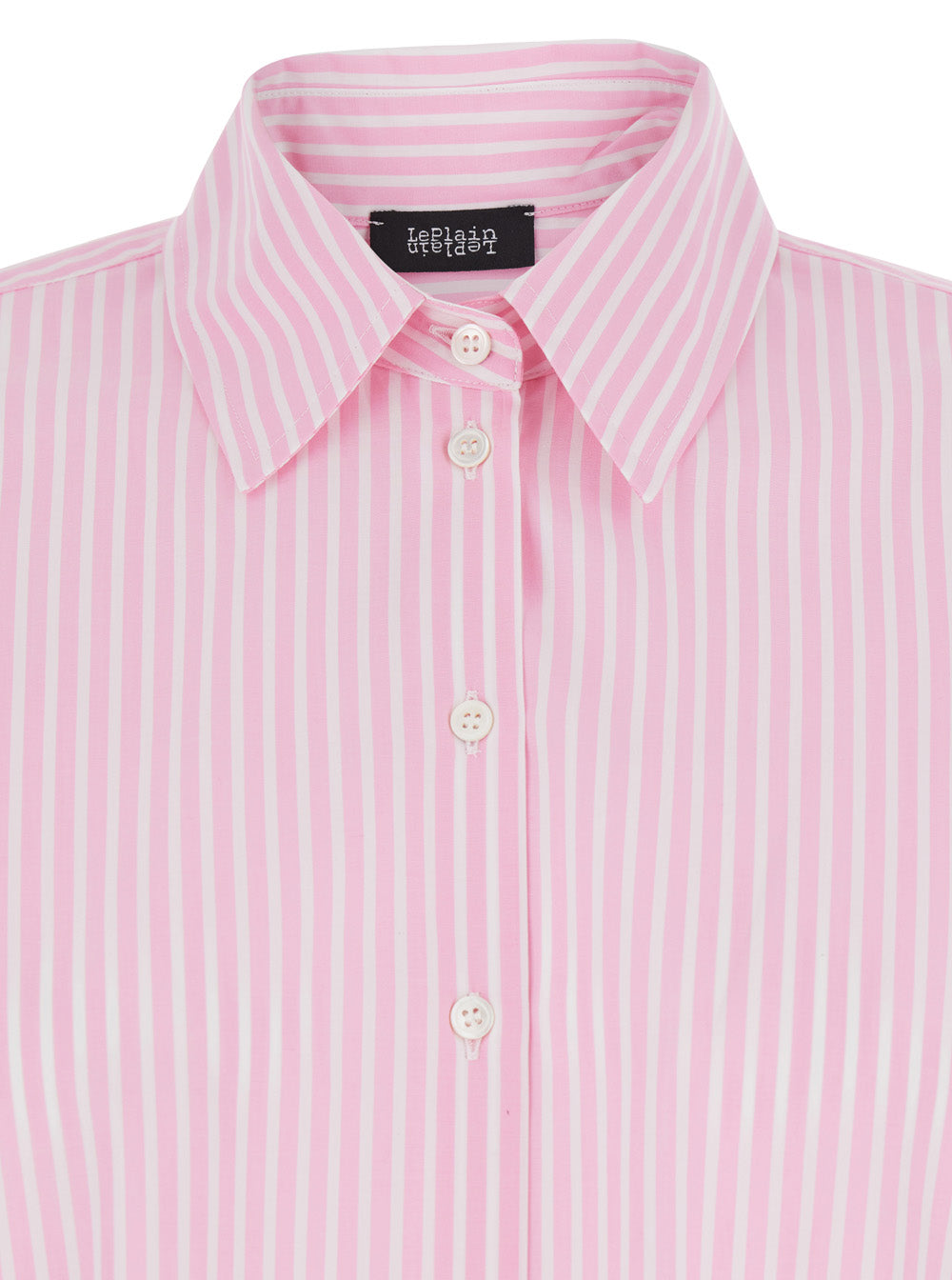 Pink Shirt with Classic Collar and Striped Motif in Cotton Woman Blouses