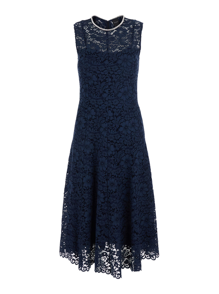 Blue Long Dress with All-Over Lace Detail in Cotton Blend Woman Blu Nylon