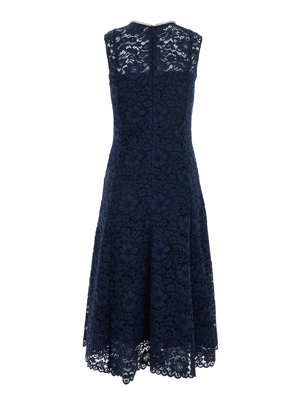Blue Long Dress with All-Over Lace Detail in Cotton Blend Woman Blu Nylon