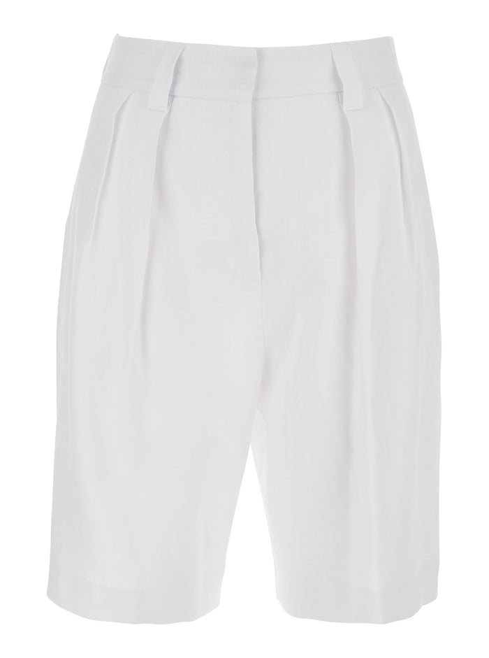 White Bermuda with Front Pleates In Linen for Women Shorts And
