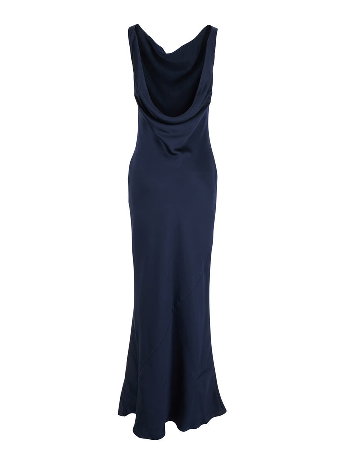 Blue Long Dress with Front and Back Neckline in Tech Fabric Woman Blu Polyester