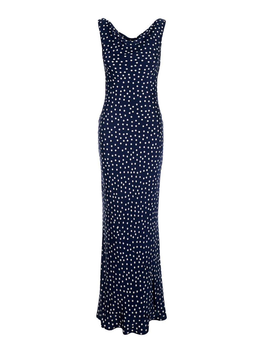 Blue Long Dress with All-Over Polka Dot Motif in Tech Fabric Woman Blu Polyester
