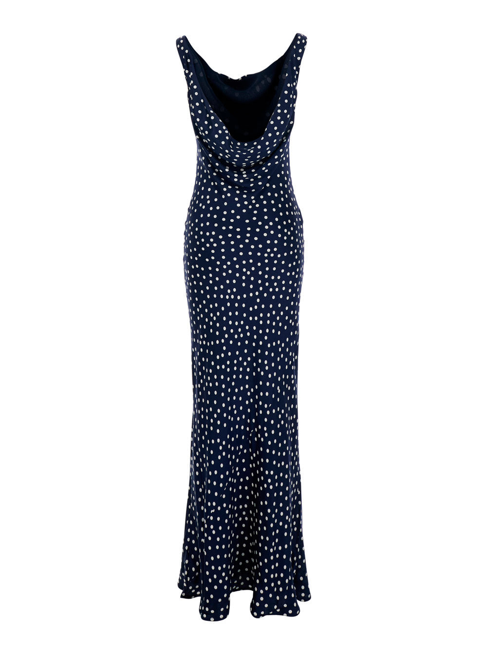 Blue Long Dress with All-Over Polka Dot Motif in Tech Fabric Woman Blu Polyester