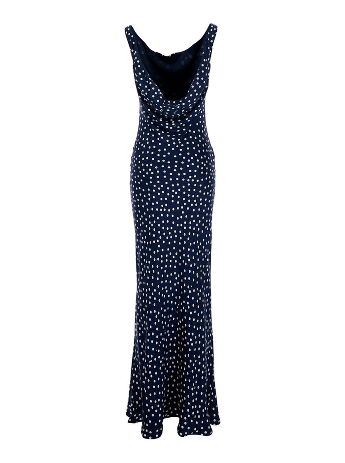 Blue Long Dress with All-Over Polka Dot Motif in Tech Fabric Woman Blu Polyester