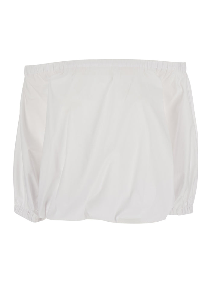 TOP - White with round neckline and short sleeves In Cotton Women Tops