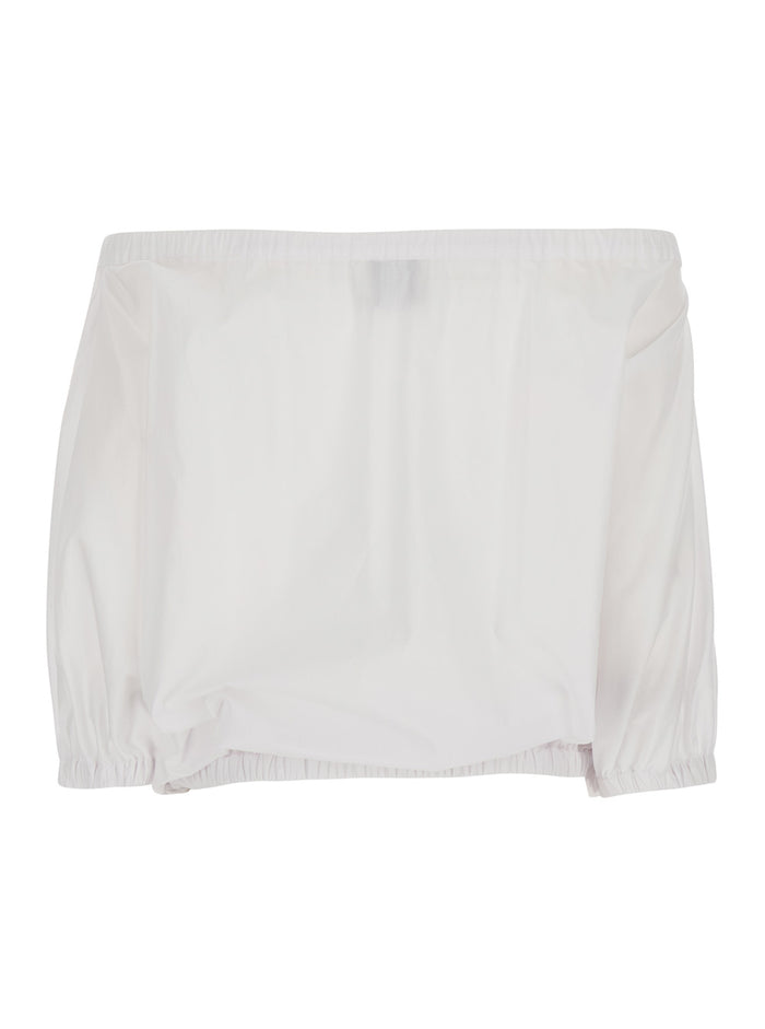 TOP - White with round neckline and short sleeves In Cotton Women Tops