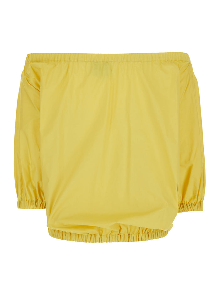 Yellow off-shouder Top with Short Sleeves in Cotton for Women Tops