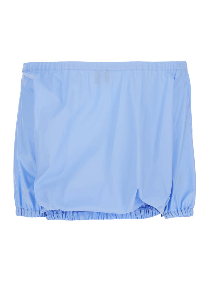 Blue Top with Round Neck and Short Sleeves for Women Blu Cotton Tops