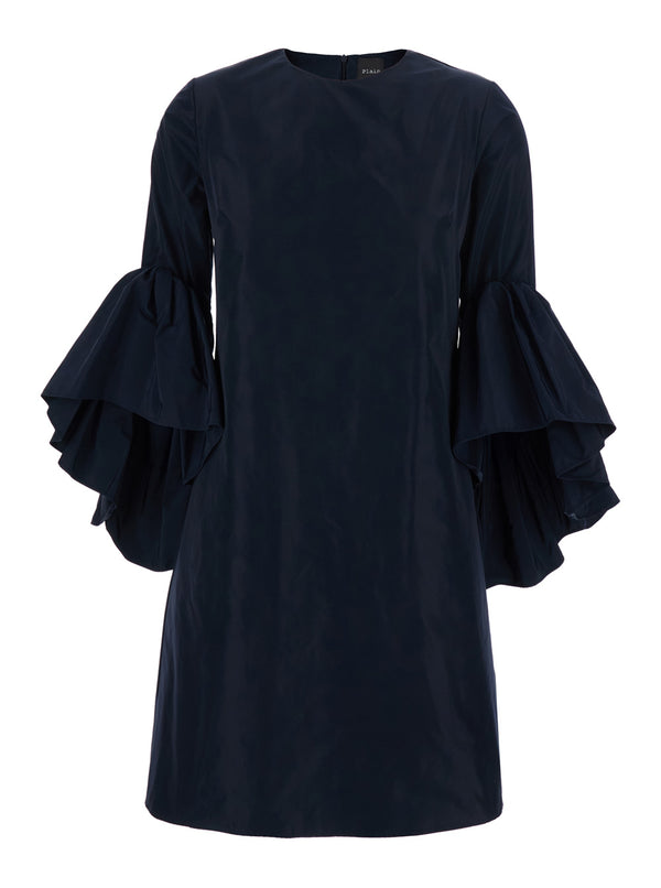 Crew Neck Dress Blue Silk-Blend Silk Blend