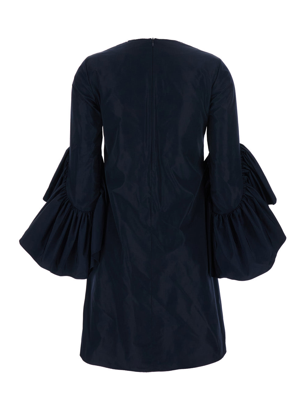 Blue Crew Neck Dress with Flared Draped Sleeves for Women Blu