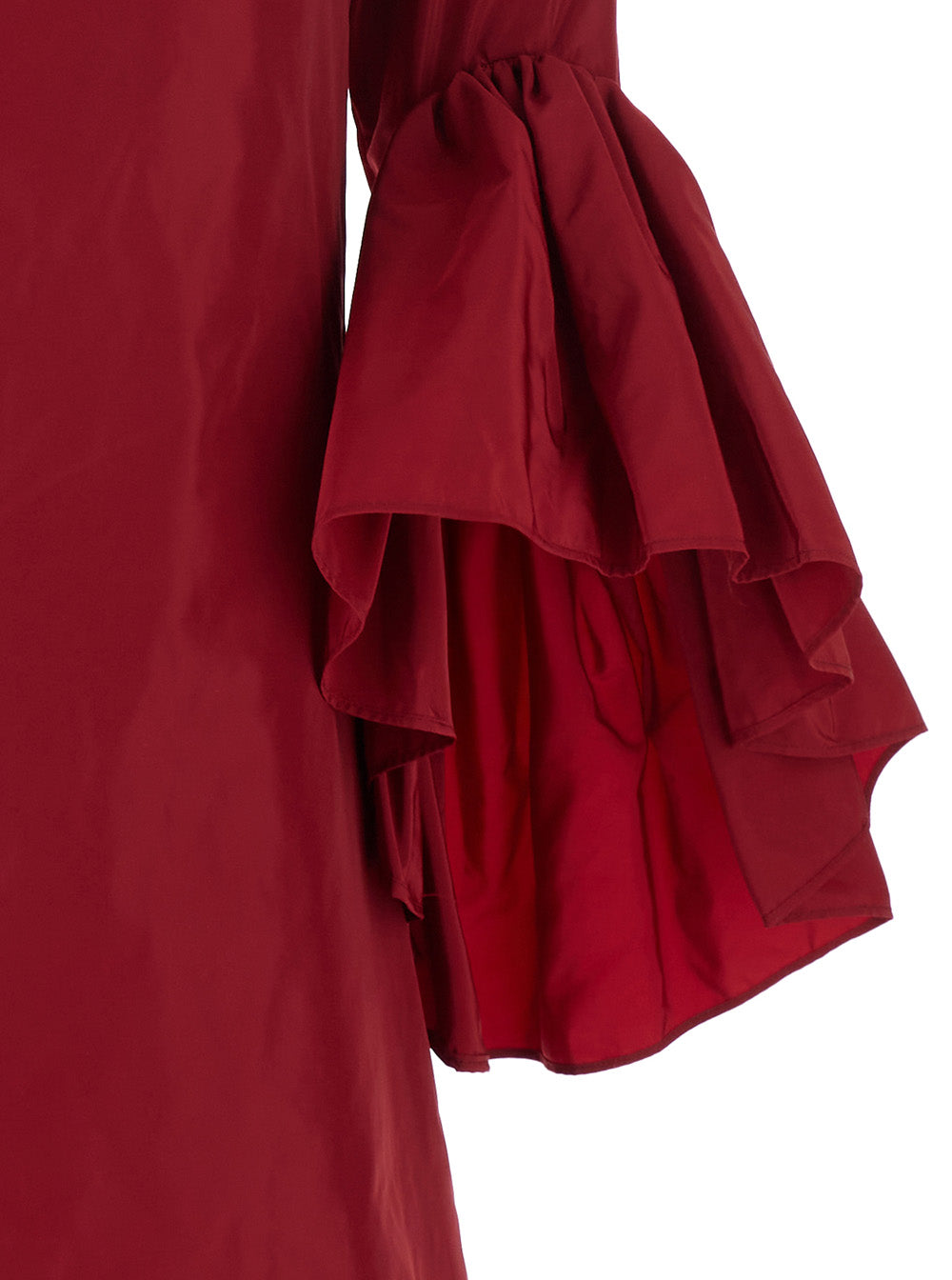 Red Crew Neck Dress With Flared Draped Sleeves Silk Blend Woman