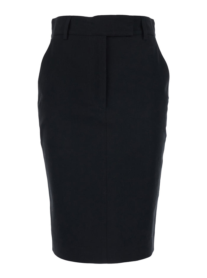 Black Corduroy Skirt With Hidden Front Closure For Women