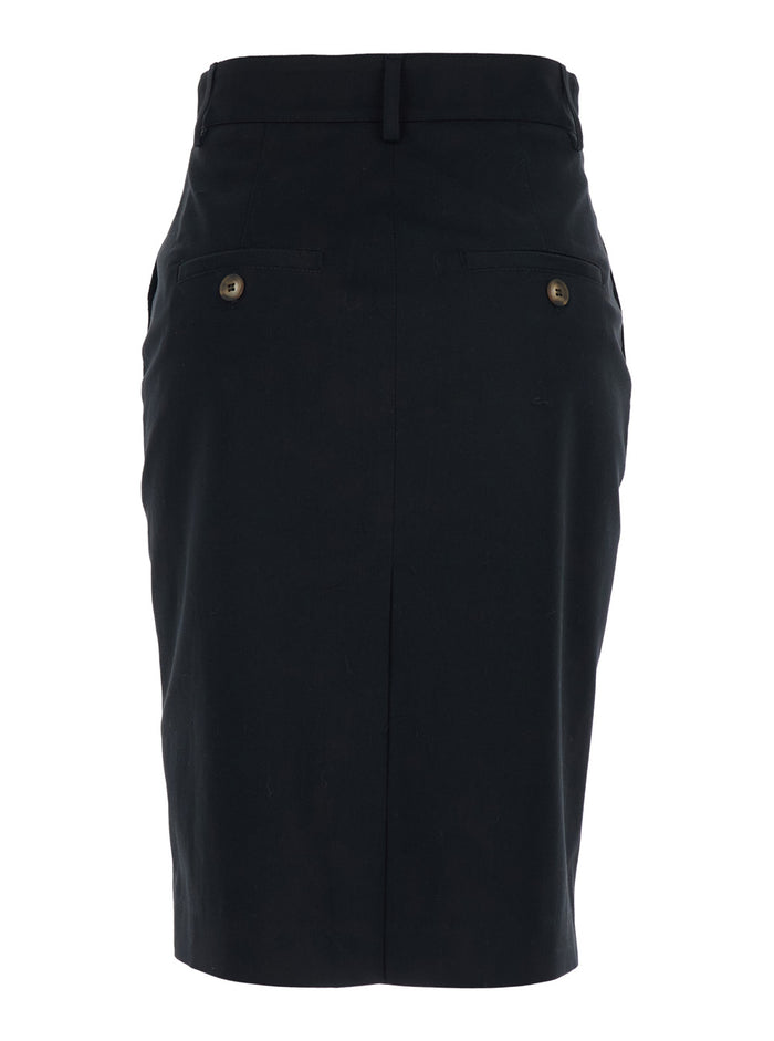 Black Corduroy Skirt With Hidden Front Closure For Women