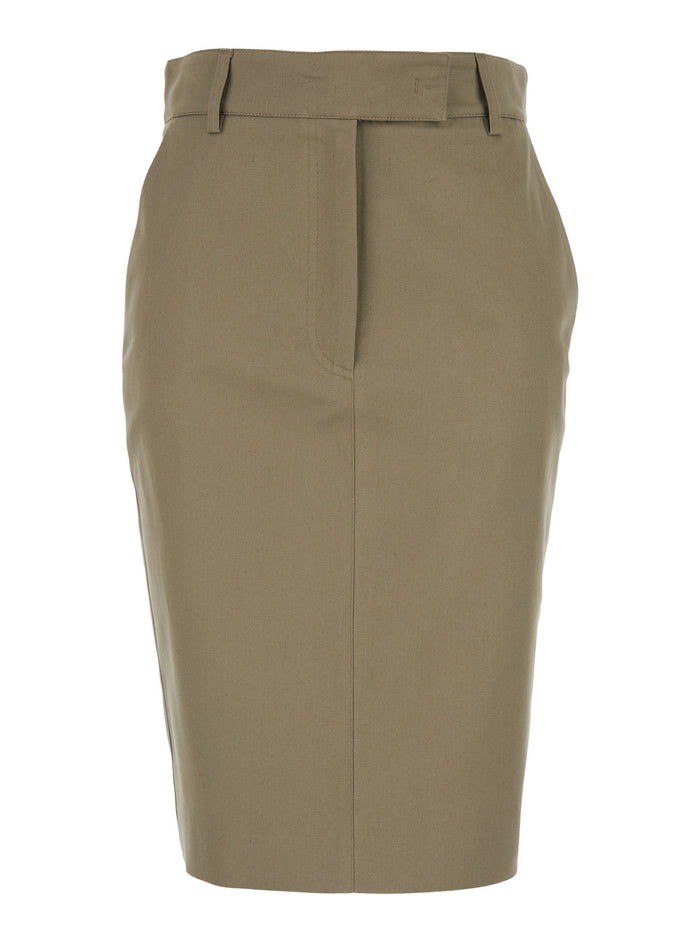 Beige Skirt With Front Concealed Closure Corduroy Woman